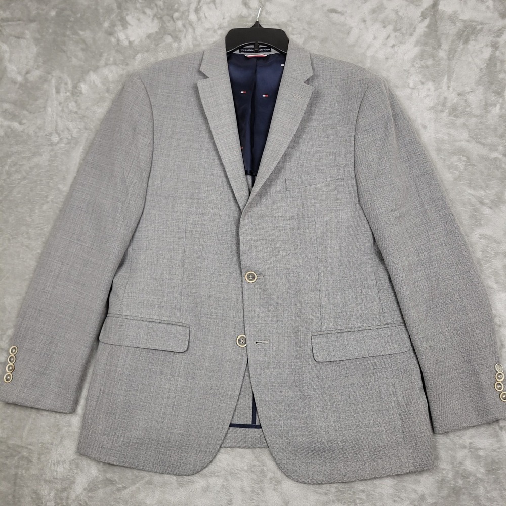 Tommy Hilfiger Men's Blazer 42R Gray Wool Blend 2-Button Sport Coat Jacket